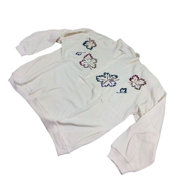 Chinawear by Morsly Sweatshirt Womens XL Ivory Embroidered Half-Zip Mock Neck - Picture 2 of 10